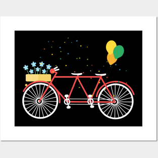 Cute Tandem Bike Shirt Yellow Bike with Red Heart Balloon Posters and Art